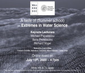 Online workshop – A Taste Of “Advances in Extremes in Water Science”, 13 luglio 2020
